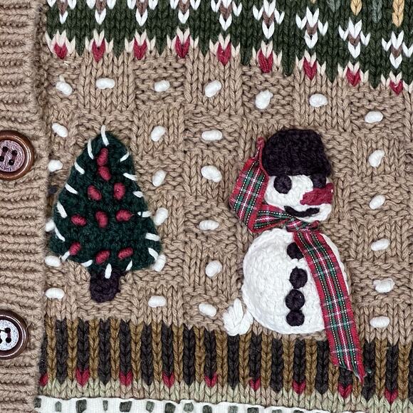 Samantha Taylor Cardigan Sweater Sz L Cottagecore Snowman Winter Holiday VTG - Picture 3 of 9